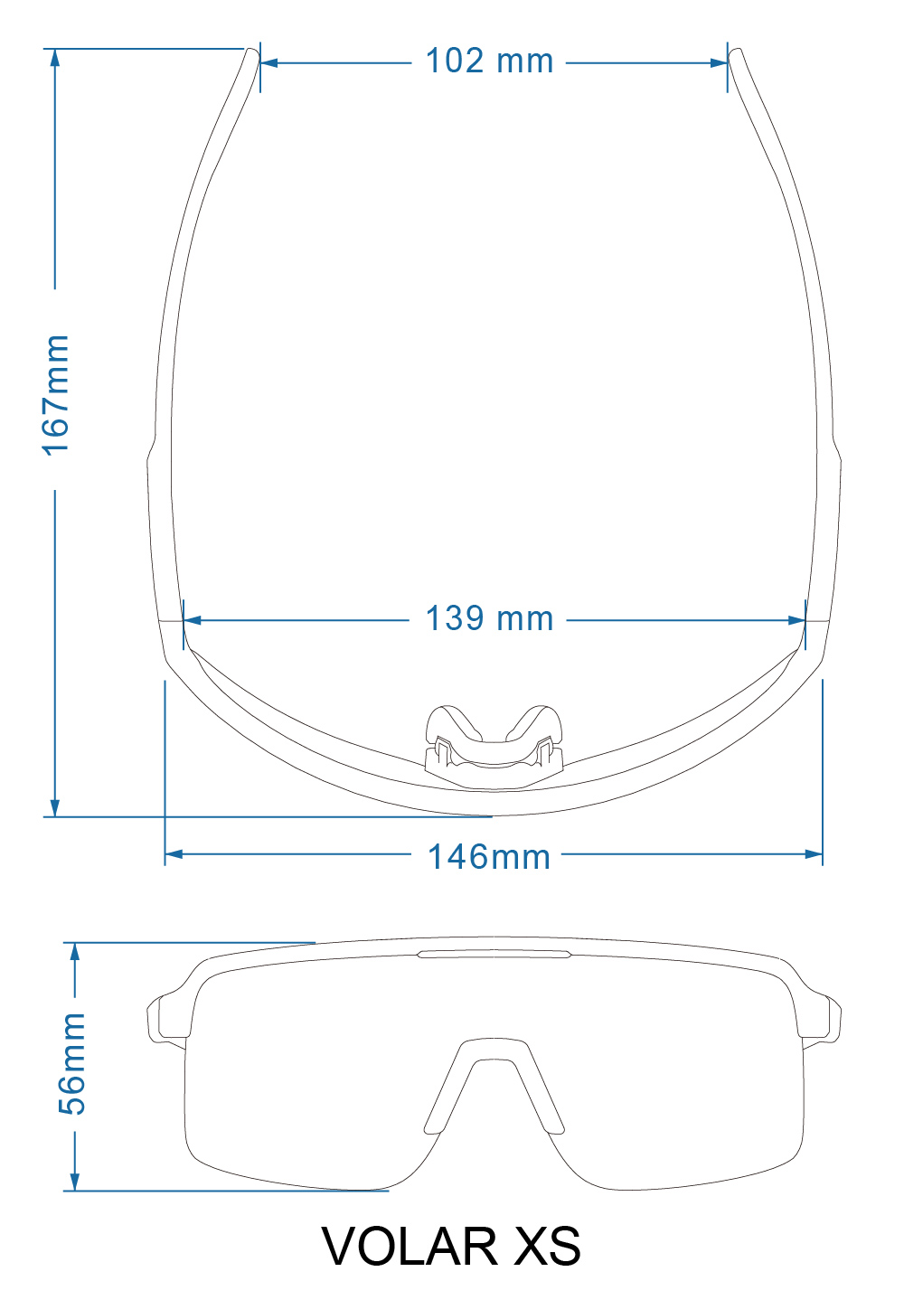 VOLAR XS 運動太陽眼鏡尺寸圖